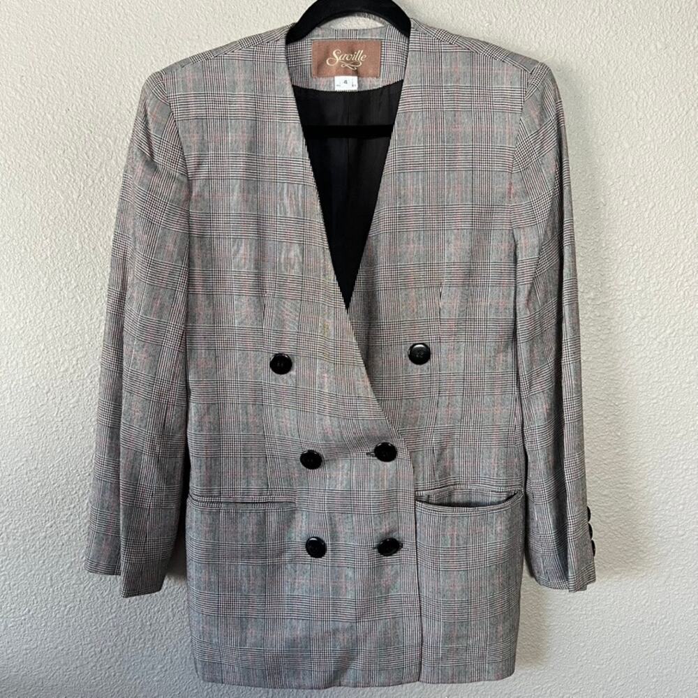 Saville Plaid Double Breasted Womens 4 USA Made Blazer Stylish Quality Jacket